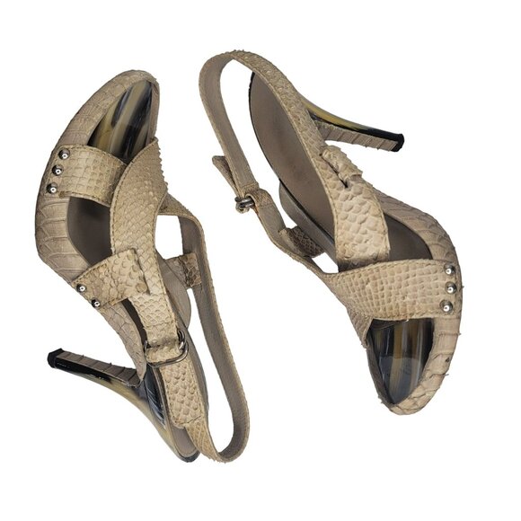 Christian Dior Beige Snake skin Strappy Slingback Heels Size 38 Women's Designer - Picture 10 of 11
